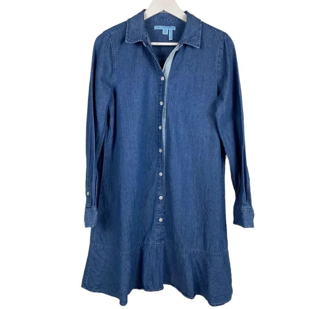Draper James size 6 Chambray Ruffle Peplum Hem Dress